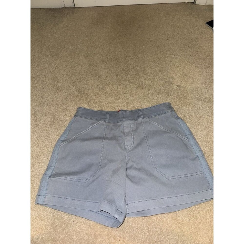Spanx Womens Twill Stretch Shorts Size L Blue Pull On ≈5" Inseam Tummy Control